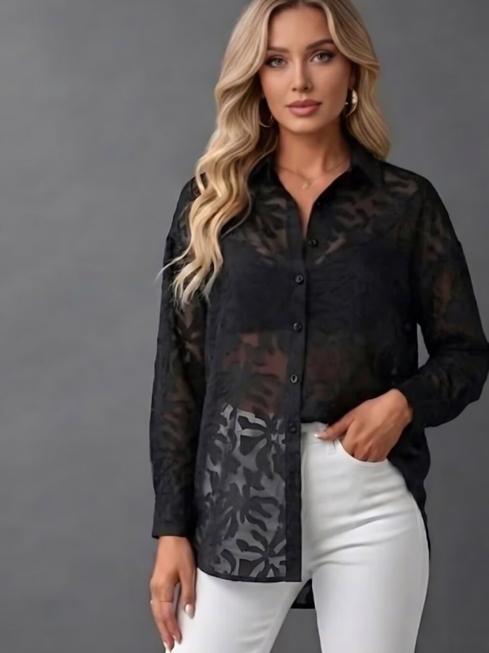 Black Sheer Button up Blouse